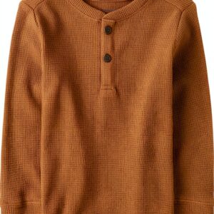 Boys Henley Top Cotton Polyester Waffle Long Sleeve The-0