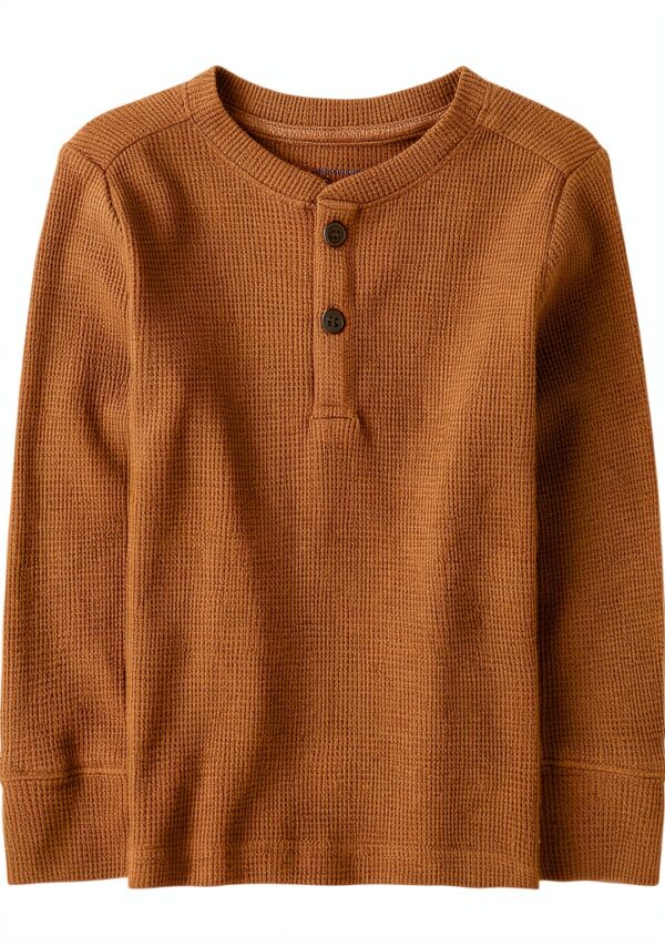 Boys Henley Top Cotton Polyester Waffle Long Sleeve The-0
