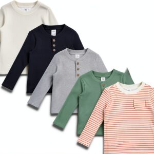 Cudlie Boys Long Sleeve Shirts 5 Pack Cotton Comfort-0