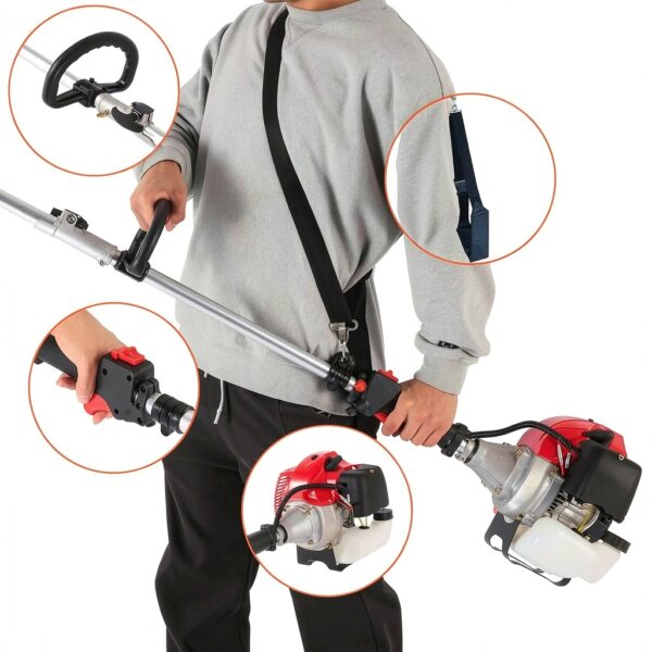 Gas Powered Pole Saw Homdox 58CC 16ft Reach Extendable 11.5in Bar Red-7