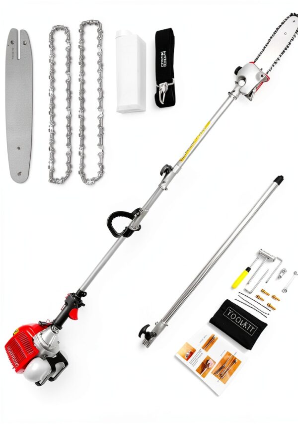 Gas Powered Pole Saw Homdox 58CC 16ft Reach Extendable 11.5in Bar Red-0
