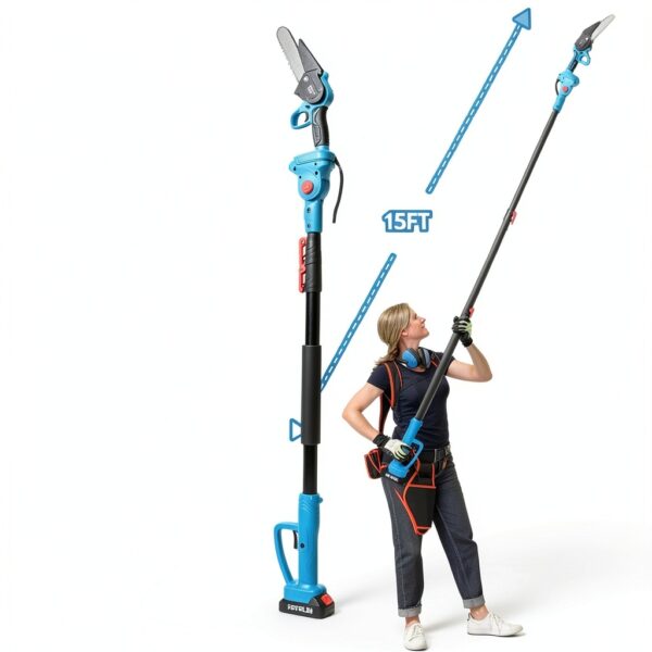 4-in-1 Cordless Pole Saw Pruning Set by Clownya 20V 8ft Extension Blue-5