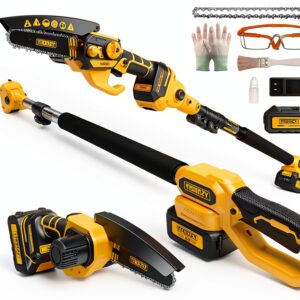 2-in-1 Cordless Pole Saw & Mini Chainsaw by TROOZY 6-Inch Yellow 21V-0
