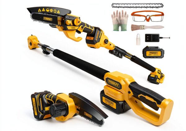 2-in-1 Cordless Pole Saw & Mini Chainsaw by TROOZY 6-Inch Yellow 21V-0