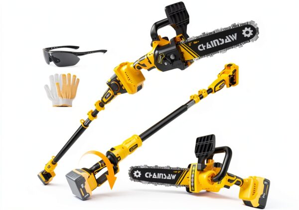 2-in-1 Cordless Pole Saw, 8 Inch Brushless Pole Chainsaws Compatibility with Dewalt 20V MAX Battery(No Battery), 8 lb Lightweight, Auto Oiling, 14.8 FT MAX Extension Pole Saws for Tree Trimming-0