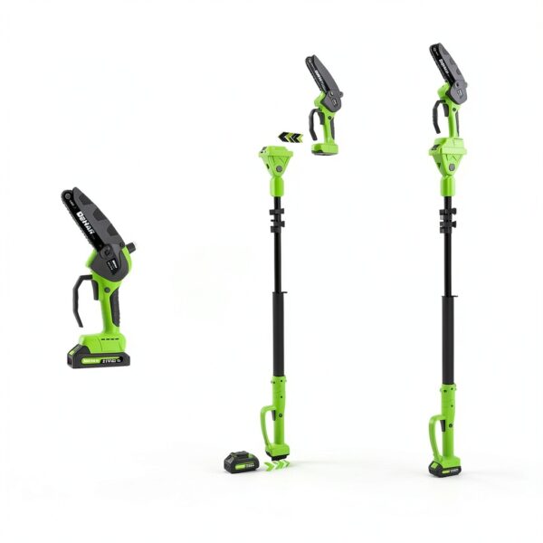 2 IN 1 Electric Pole Saw Brushless 21V Battery Chainsaw Cordless with Rotatable Pole 15FT Max Reach, Shoulder Strap, Powered Pole Saw for Tree Trimming and Wood Cutting Tool (Green)-2