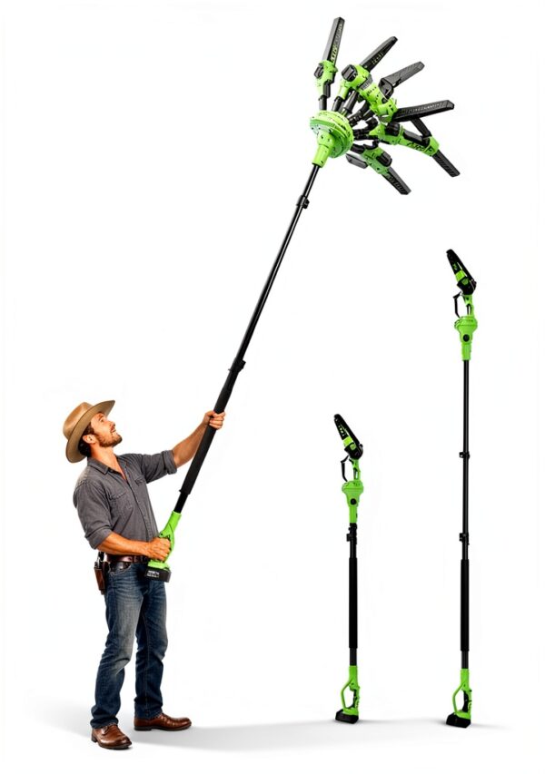 Electric Pole Saws for Tree Trimming: 6 Inch Mini Chainsaw Cordless with Extension Pole, 2x4000mAh Batteries, 21V Brushless Pole Saw Battery Powered Tree Trimmer 16 Ft reach Limb Branch Cutter Pruner-3