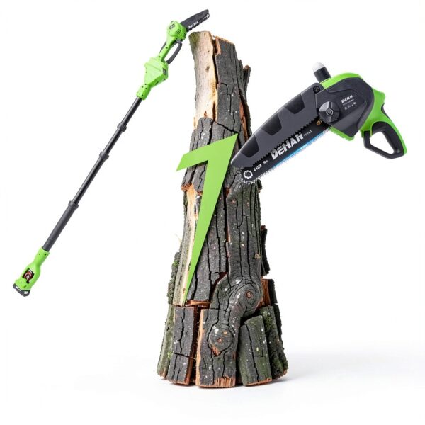 2 IN 1 Electric Pole Saw Brushless 21V Battery Chainsaw Cordless with Rotatable Pole 15FT Max Reach, Shoulder Strap, Powered Pole Saw for Tree Trimming and Wood Cutting Tool (Green)-6