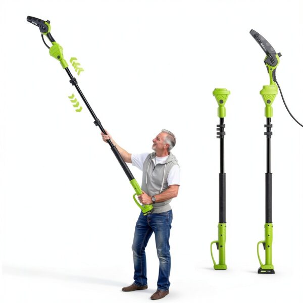 2 IN 1 Electric Pole Saw Brushless 21V Battery Chainsaw Cordless with Rotatable Pole 15FT Max Reach, Shoulder Strap, Powered Pole Saw for Tree Trimming and Wood Cutting Tool (Green)-1