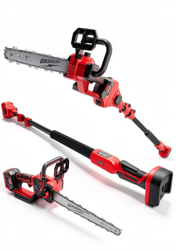 2-IN-1 Cordless 10-Inch Pole Saw And Chainsaw Compatible with Milwaukee M18 18V Battery, Total Reach of Max 15ft, Auto Oiling, Electric Pole Saw for Tree Trimming Pruning (Battery NOT Included)-0