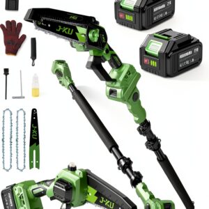 Electric Pole Saws for Tree Trimming: 6 Inch Mini Chainsaw Cordless with Extension Pole, 2x4000mAh Batteries, 21V Brushless Pole Saw Battery Powered Tree Trimmer 16 Ft reach Limb Branch Cutter Pruner-0