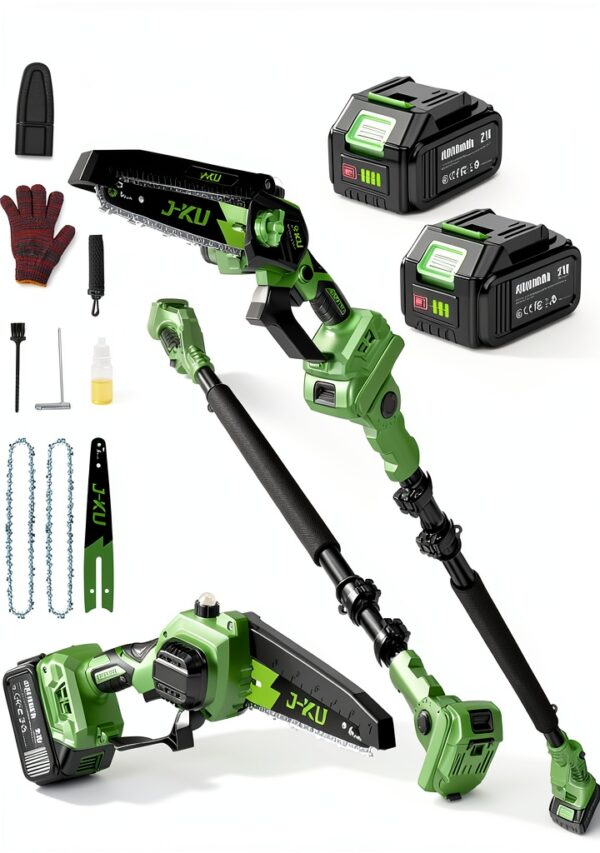 Electric Pole Saws for Tree Trimming: 6 Inch Mini Chainsaw Cordless with Extension Pole, 2x4000mAh Batteries, 21V Brushless Pole Saw Battery Powered Tree Trimmer 16 Ft reach Limb Branch Cutter Pruner-0