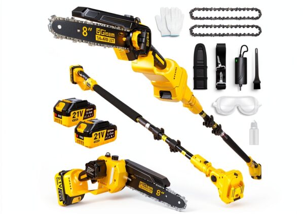 2-in-1 Electric Pole Saw Gisam 8" Chainsaw 15ft Reach 1000W Yellow-0
