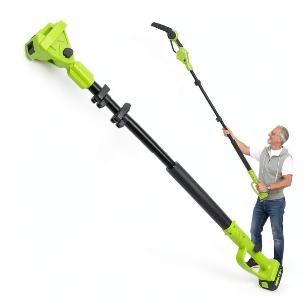 2 IN 1 Electric Pole Saw Brushless 21V Battery Chainsaw Cordless with Rotatable Pole 15FT Max Reach, Shoulder Strap, Powered Pole Saw for Tree Trimming and Wood Cutting Tool (Green)-4