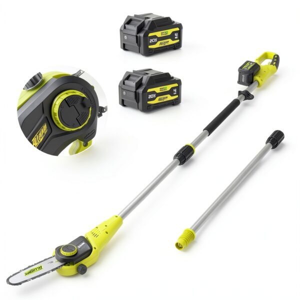 Alloyman 20V Cordless Pole Saw 8‑inch, 15 ft Reach, 2 × 4.0Ah Green-7